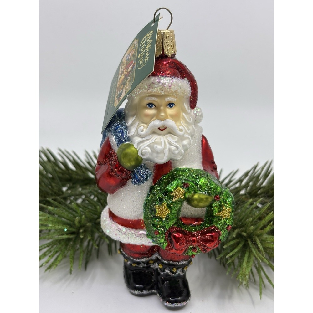 Old World Christmas - Santa with Wreath Ornament New
